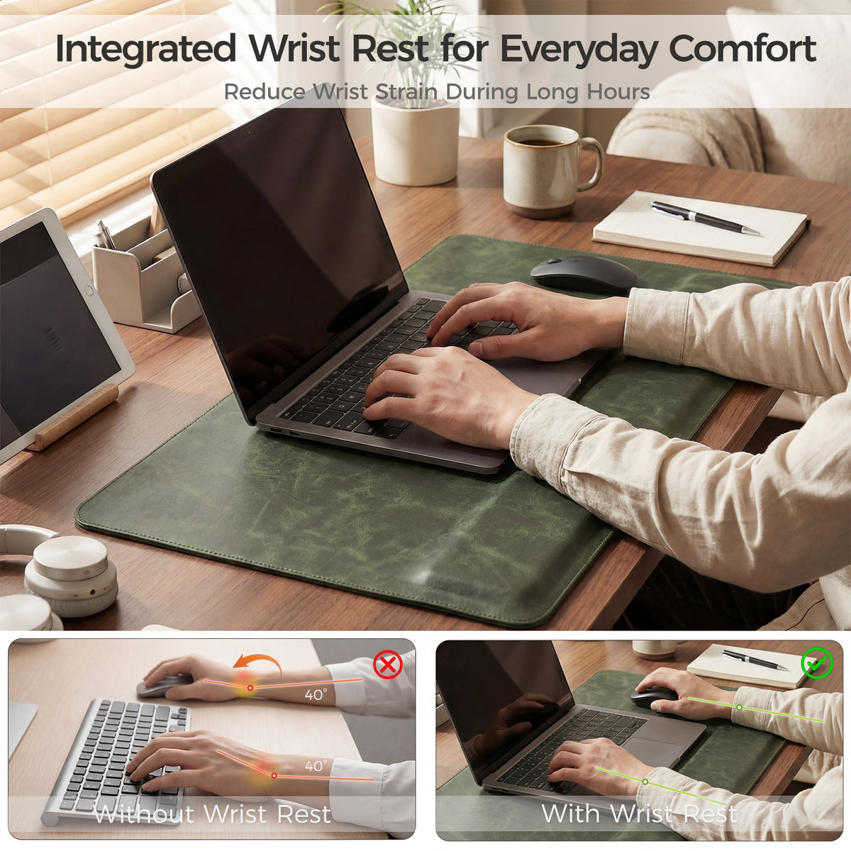 Magnetic Desk Mat with Wrist Support – Premium Leather Organizer for Office & Gaming