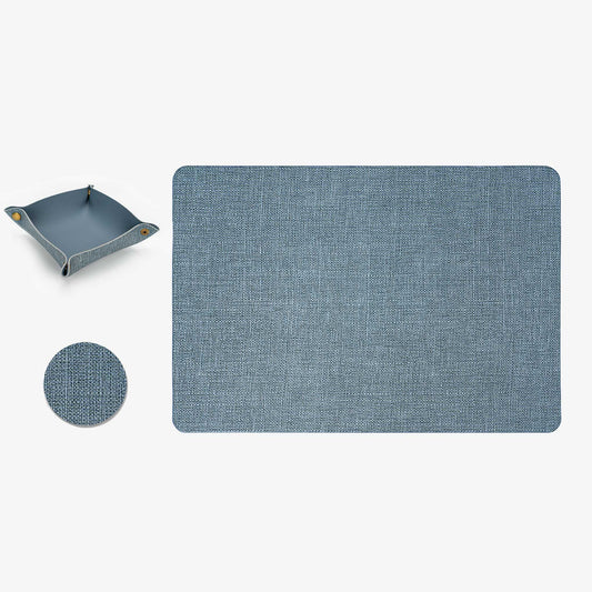 Promattoo Linen-Texture Placemats Set of 6 with Coasters & Storage Tray | Vegan Leather