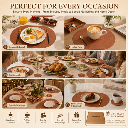 Vintage Cork-Look Vegan Leather Placemats Set with Coasters and Storage Box