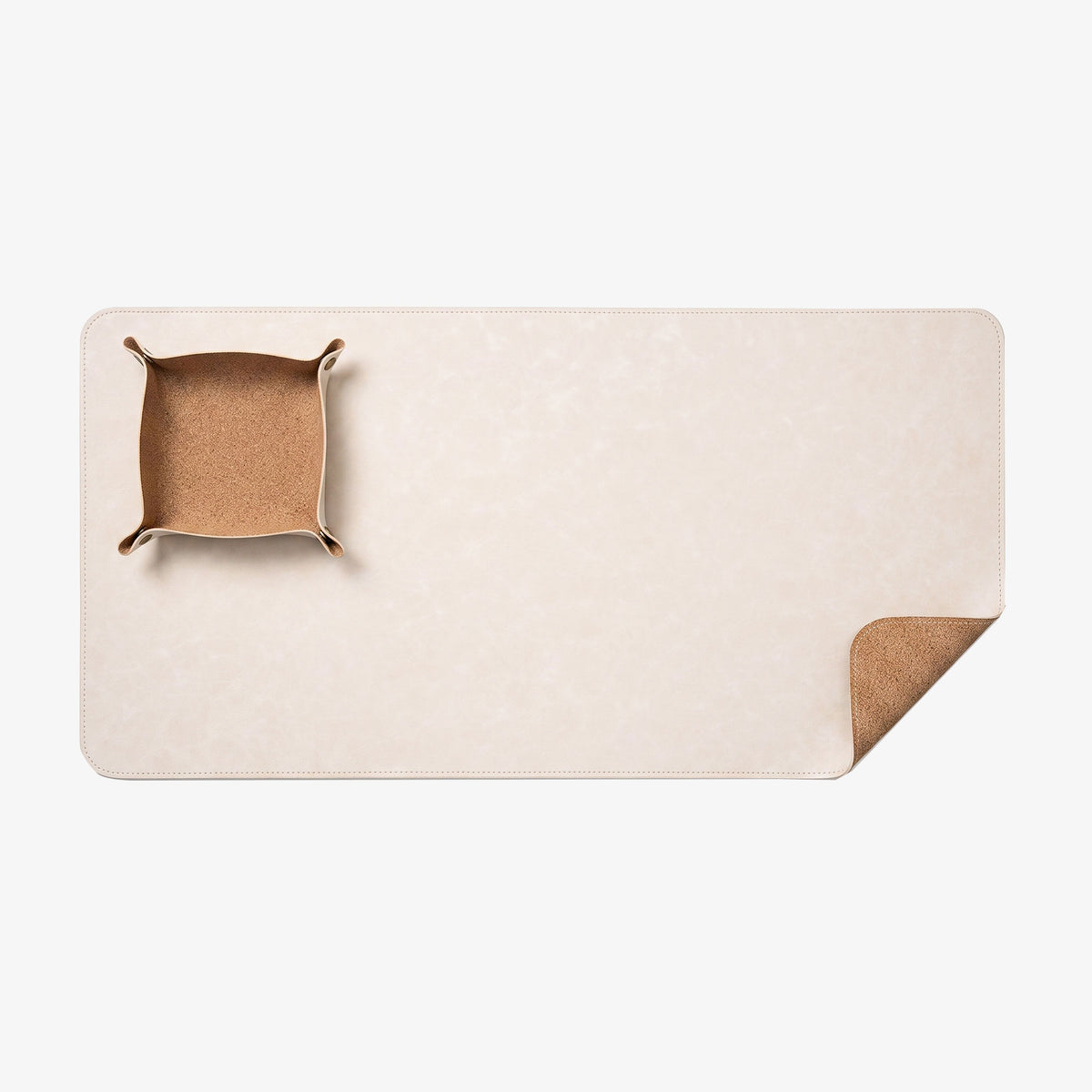 PROMATTOO Vegan Leather Desk Mat & Storage Tray Set — Non-Slip Cork Base