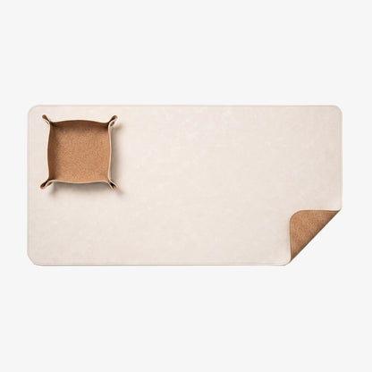 PROMATTOO Vegan Leather Desk Mat & Storage Tray Set — Non-Slip Cork Base