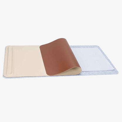 PROMATTOO Double-Sided Vegan Leather & Felt Desk Mat with Magnetic Cable Organizer