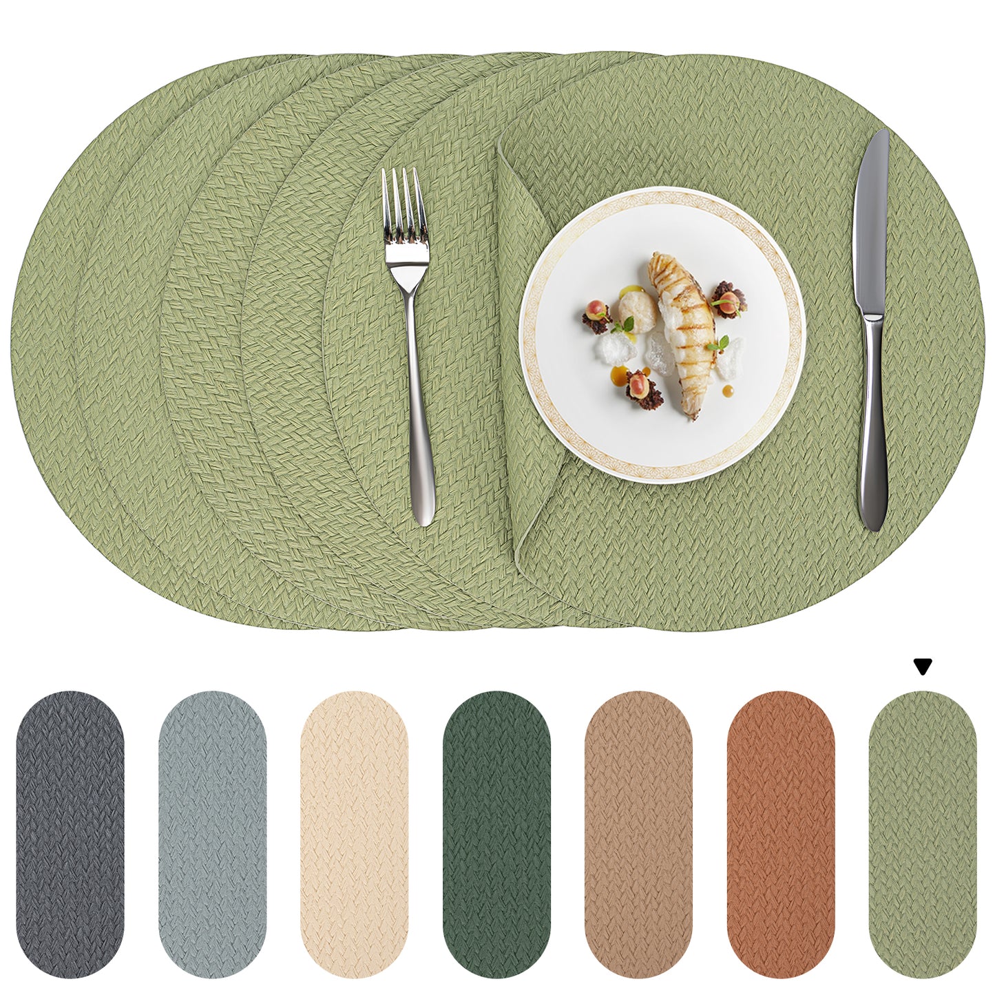 Woven Faux Leather Placemats Set, Waterproof Dining Mats