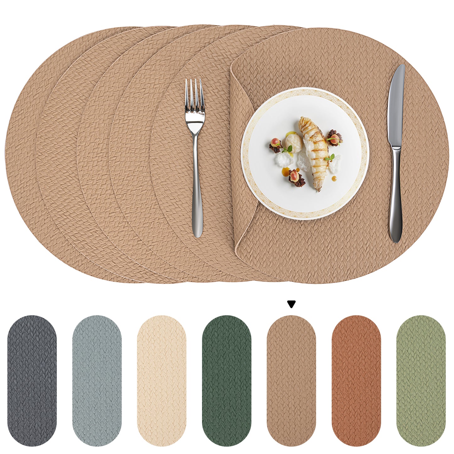 Woven Faux Leather Placemats Set, Waterproof Dining Mats