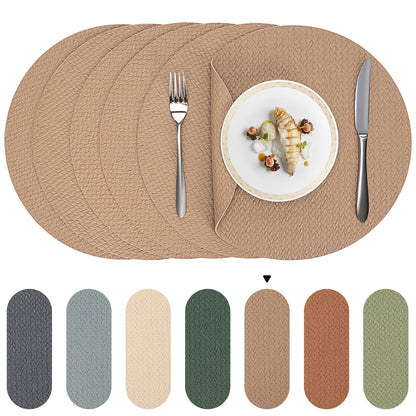 Woven Faux Leather Placemats Set, Waterproof Dining Mats