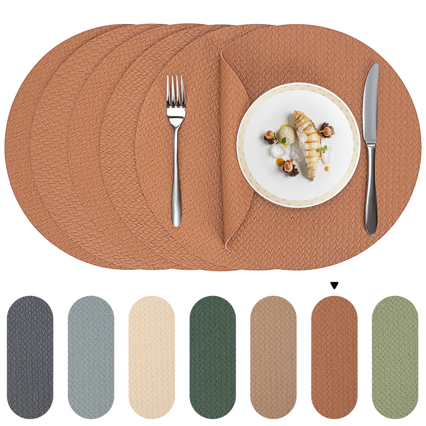 Woven Faux Leather Placemats Set, Waterproof Dining Mats