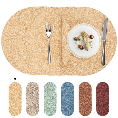 Vintage Floral Faux Leather Placemats Set, Waterproof Dining Mats