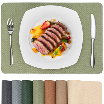 Woven Faux Leather Placemats Set, Waterproof Dining Mats