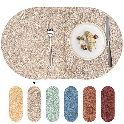 Vintage Floral Faux Leather Placemats Set, Waterproof Dining Mats