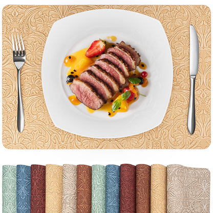 Vintage Floral Faux Leather Placemats Set, Waterproof Dining Mats