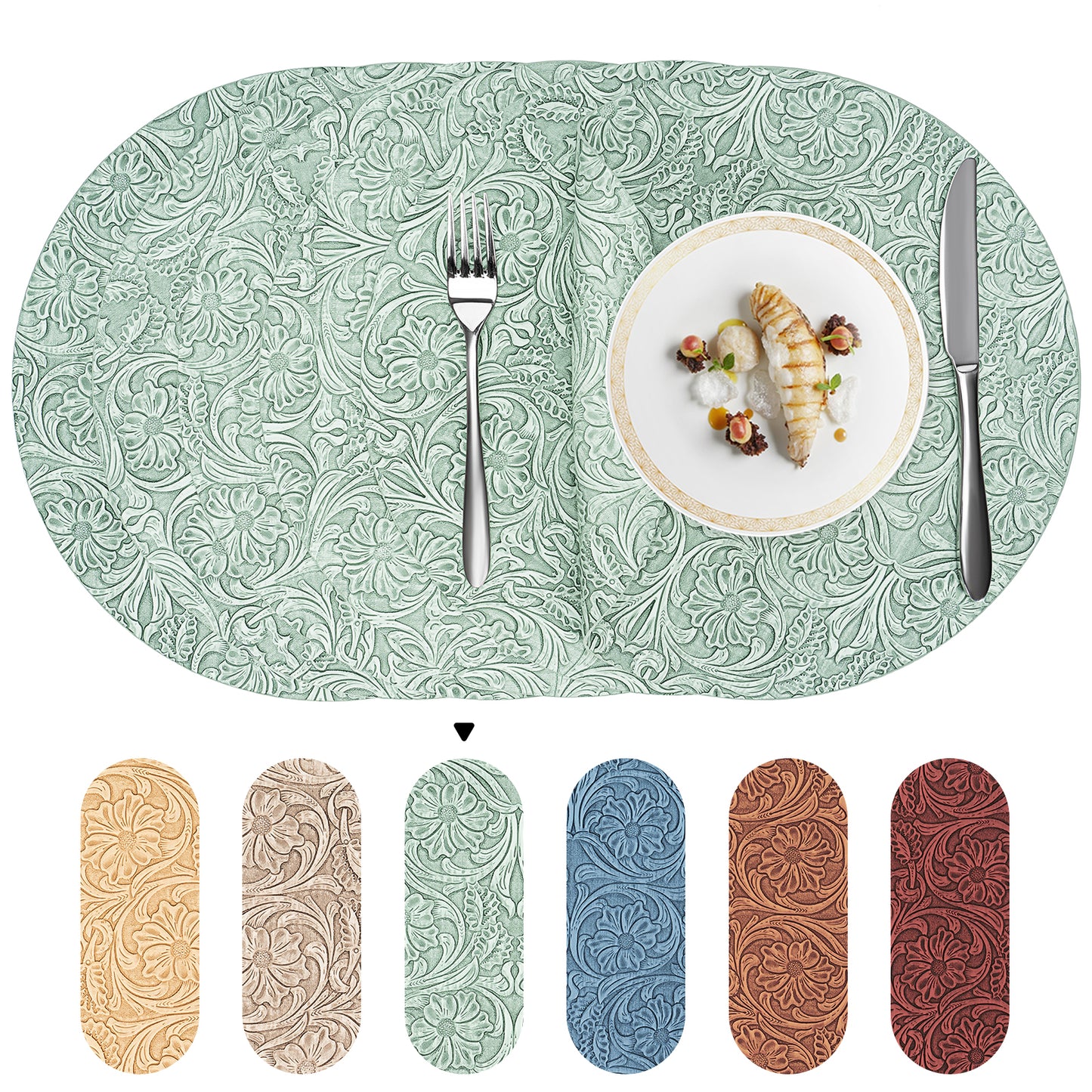 Vintage Floral Faux Leather Placemats Set, Waterproof Dining Mats