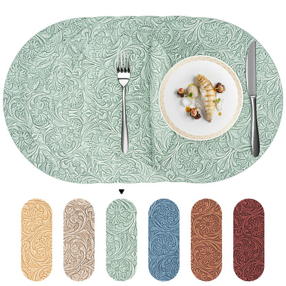 Vintage Floral Faux Leather Placemats Set, Waterproof Dining Mats