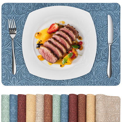 Vintage Floral Faux Leather Placemats Set, Waterproof Dining Mats