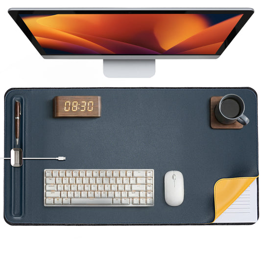 Premium Double-Sided Faux Leather Desk Pad – Non-Slip, Waterproof, with Magnetic Cable Organizer
