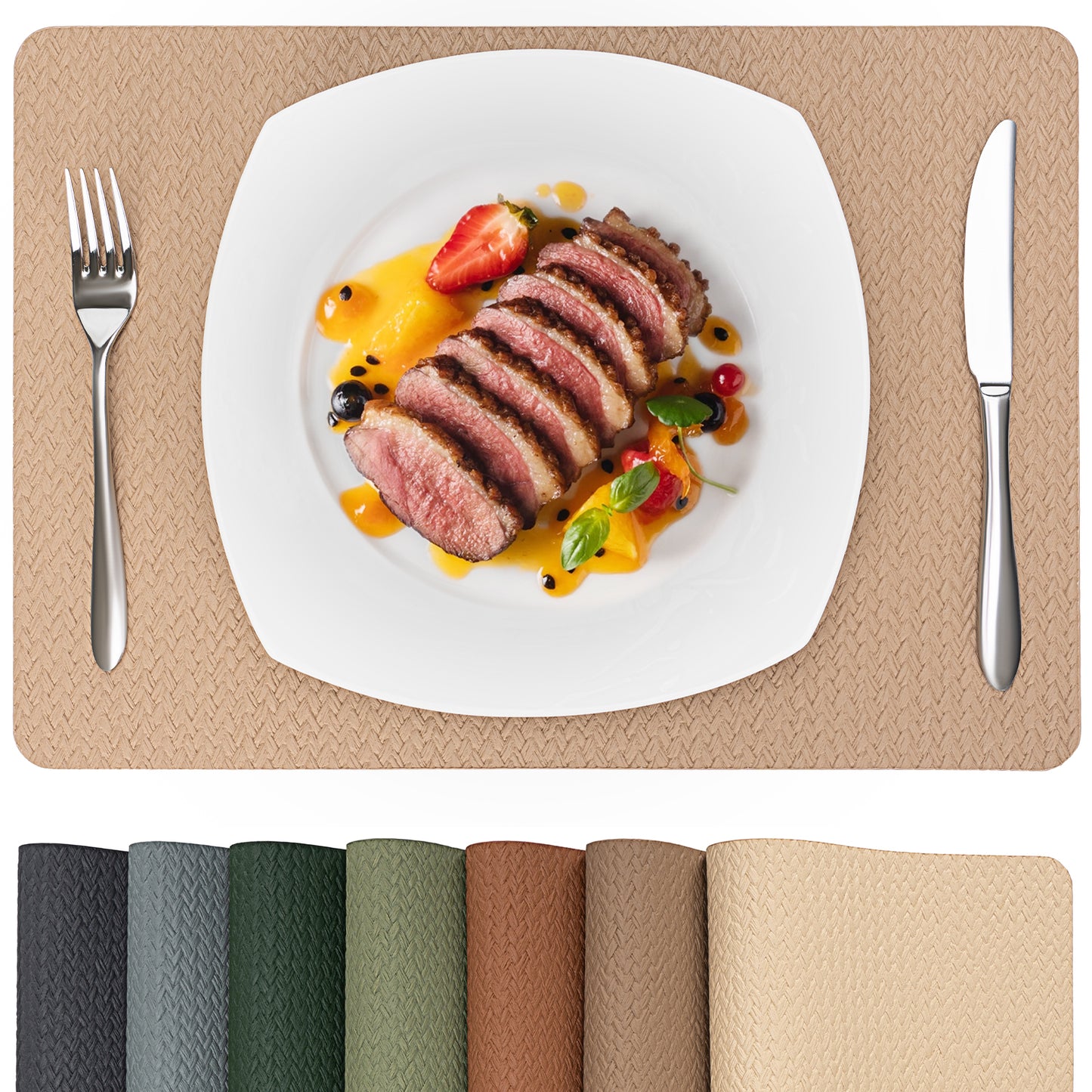Woven Faux Leather Placemats Set, Waterproof Dining Mats