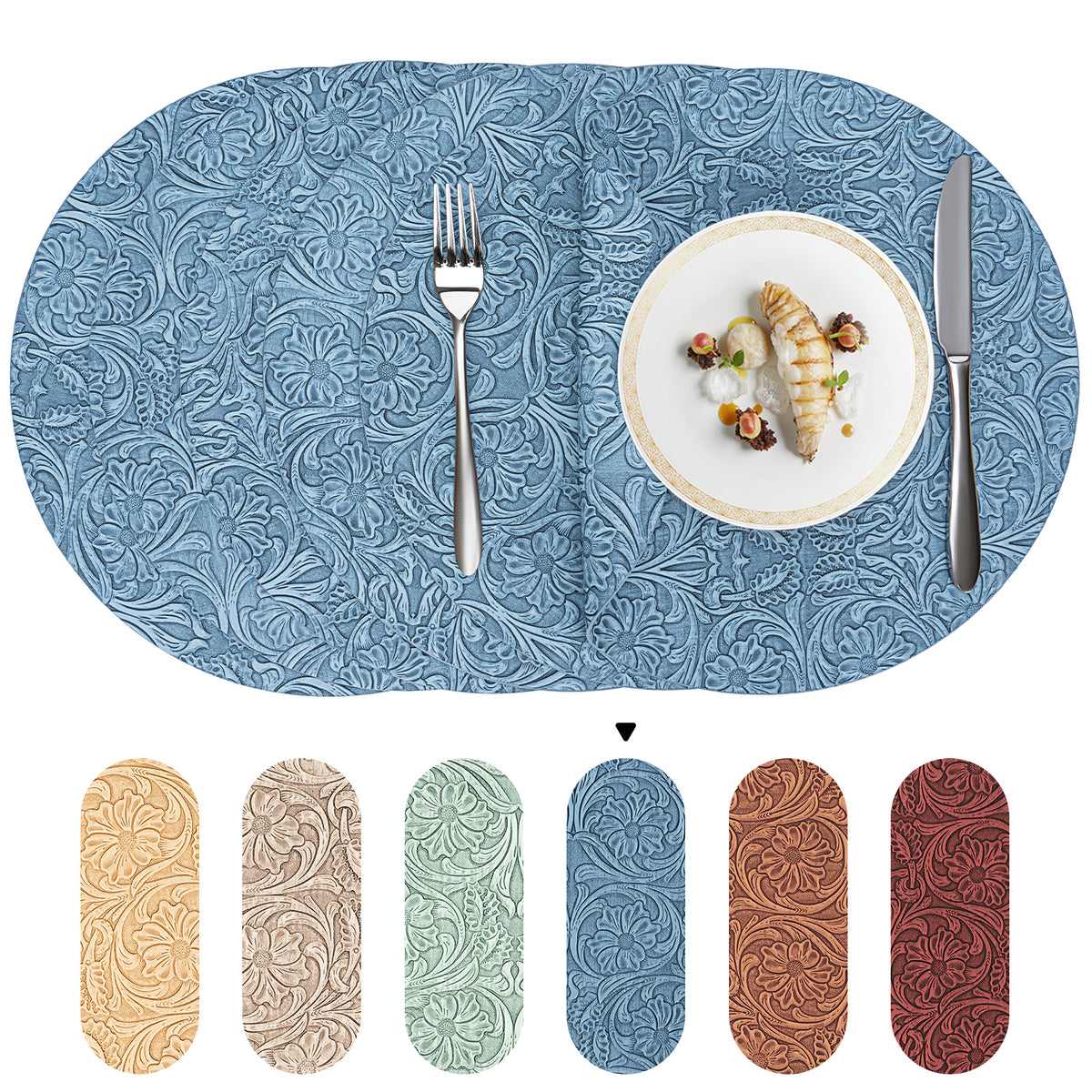 Vintage Floral Faux Leather Placemats Set, Waterproof Dining Mats