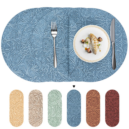 Vintage Floral Faux Leather Placemats Set, Waterproof Dining Mats