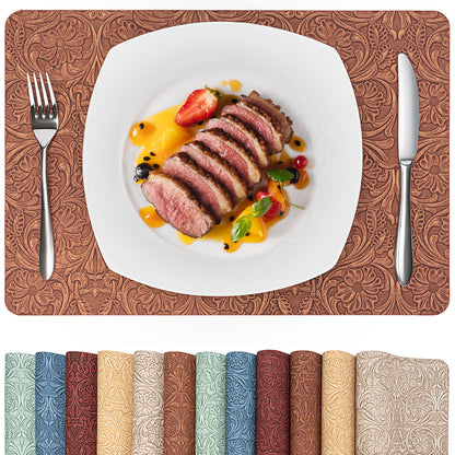 Vintage Floral Faux Leather Placemats Set, Waterproof Dining Mats