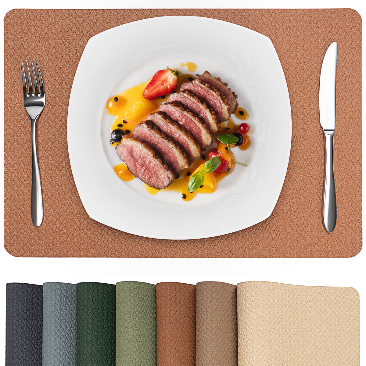 Woven Faux Leather Placemats Set, Waterproof Dining Mats