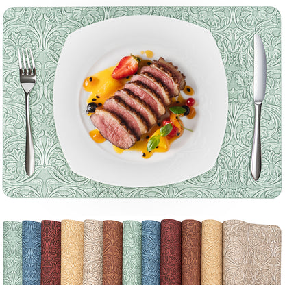 Vintage Floral Faux Leather Placemats Set, Waterproof Dining Mats