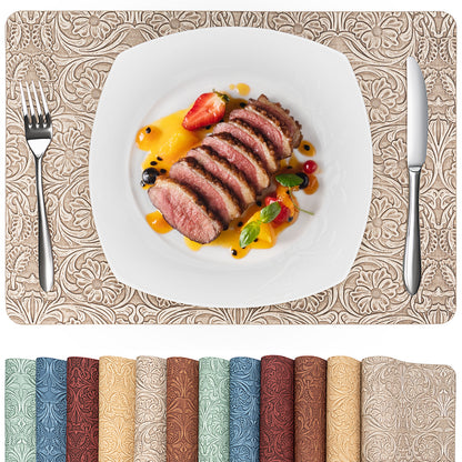Vintage Floral Faux Leather Placemats Set, Waterproof Dining Mats