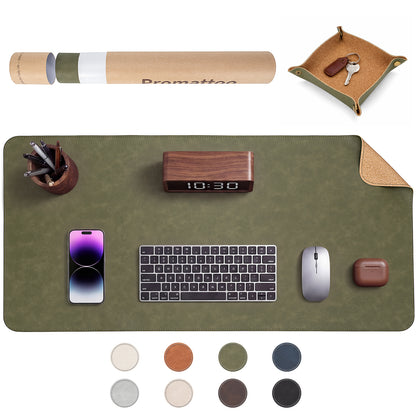 PROMATTOO Vegan Leather Desk Mat & Storage Tray Set — Non-Slip Cork Base