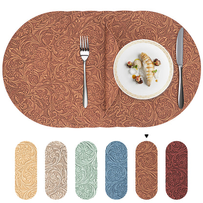 Vintage Floral Faux Leather Placemats Set, Waterproof Dining Mats