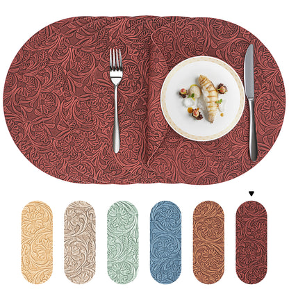 Vintage Floral Faux Leather Placemats Set, Waterproof Dining Mats