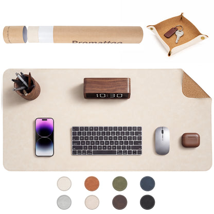 PROMATTOO Vegan Leather Desk Mat & Storage Tray Set — Non-Slip Cork Base