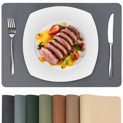 Woven Faux Leather Placemats Set, Waterproof Dining Mats