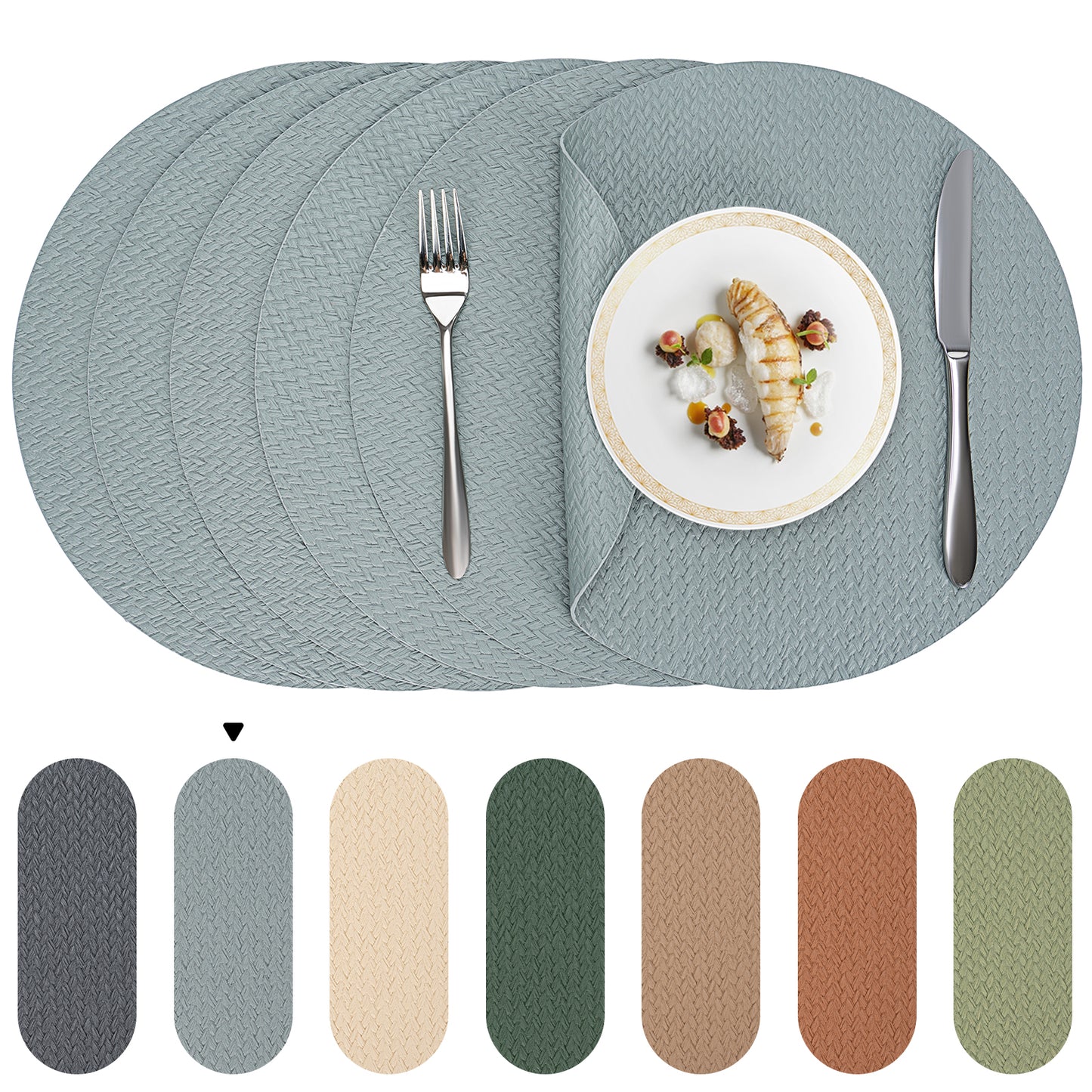 Woven Faux Leather Placemats Set, Waterproof Dining Mats