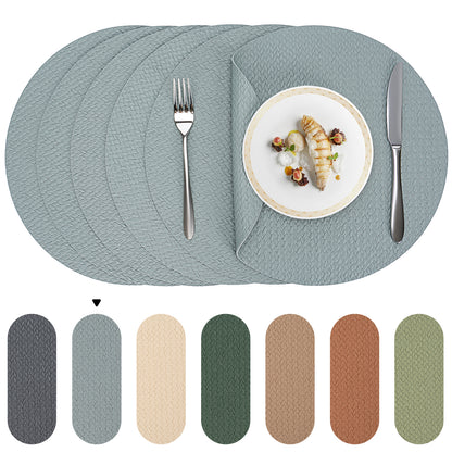 Woven Faux Leather Placemats Set, Waterproof Dining Mats