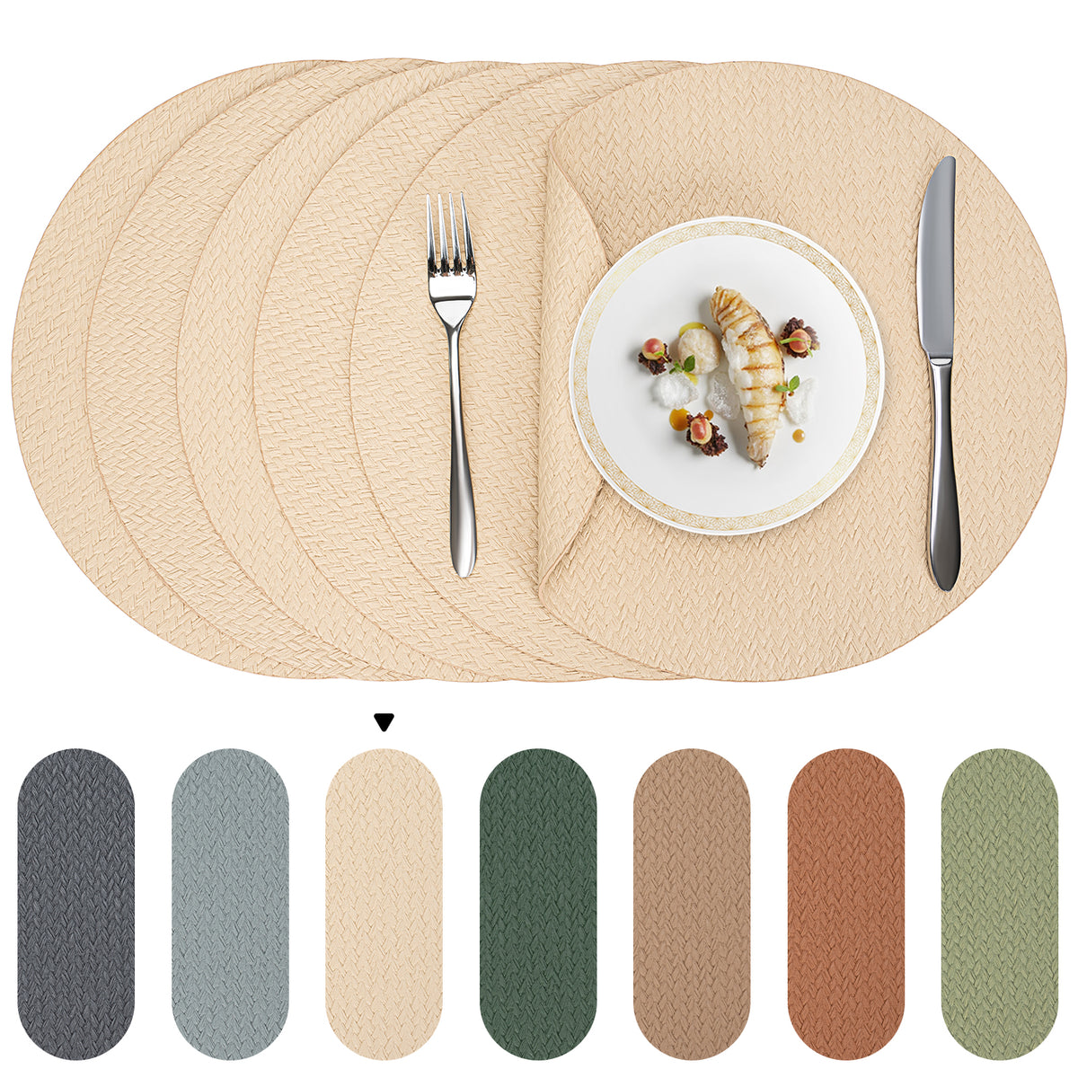Woven Faux Leather Placemats Set, Waterproof Dining Mats