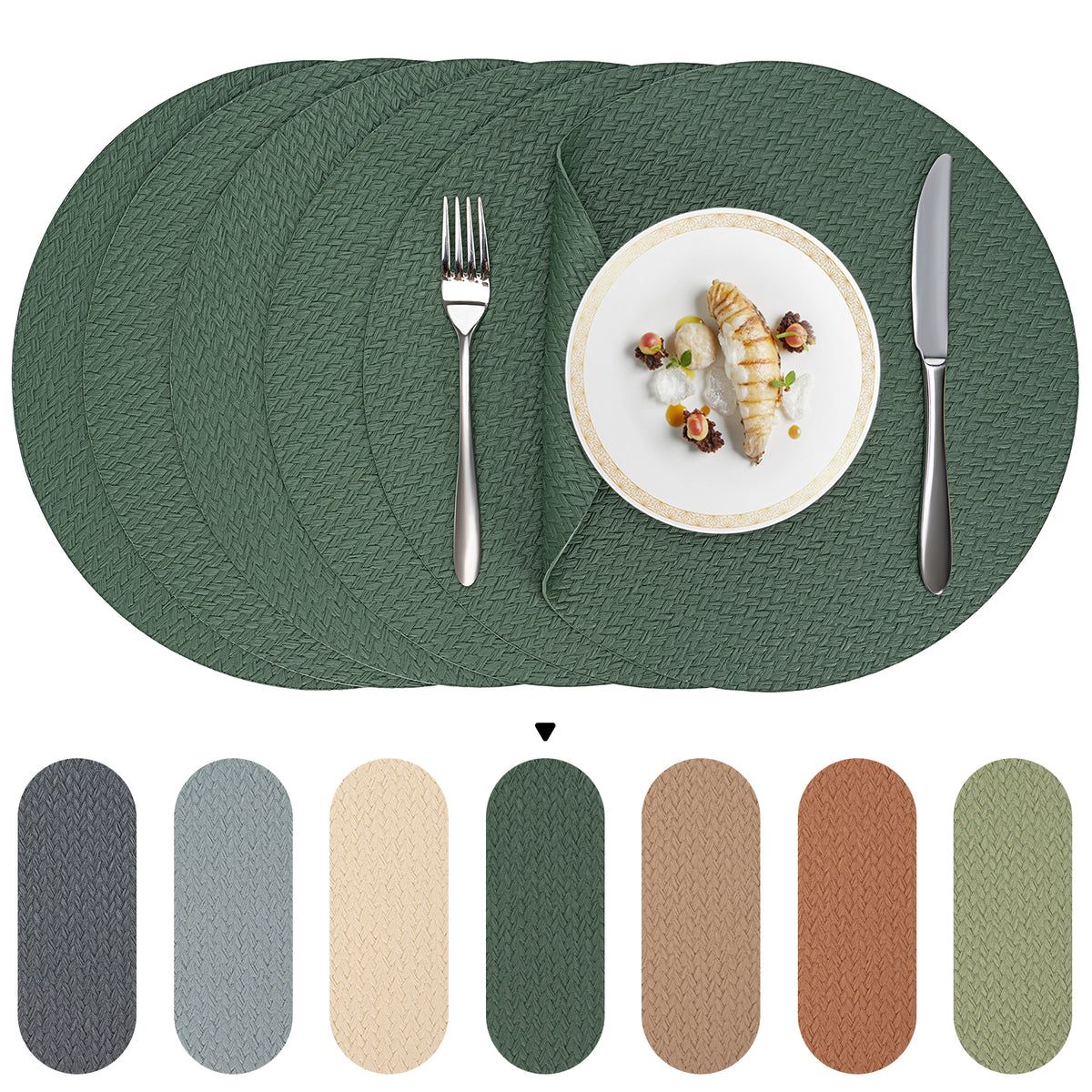 Woven Faux Leather Placemats Set, Waterproof Dining Mats