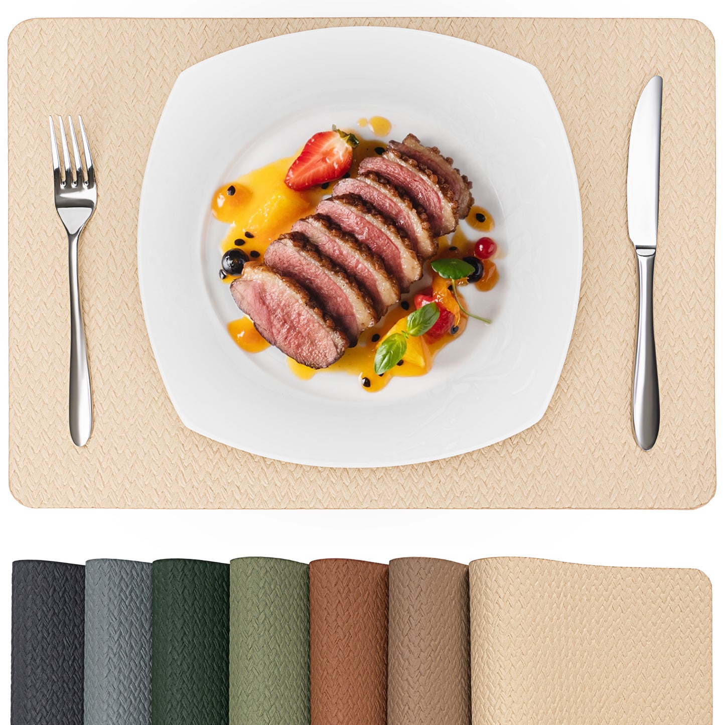 Woven Faux Leather Placemats Set, Waterproof Dining Mats