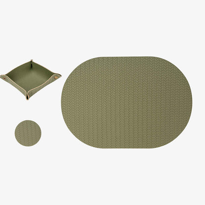 PROMATTOO Woven-Texture Oval Placemats with Coasters & Tray | Set of 4/6