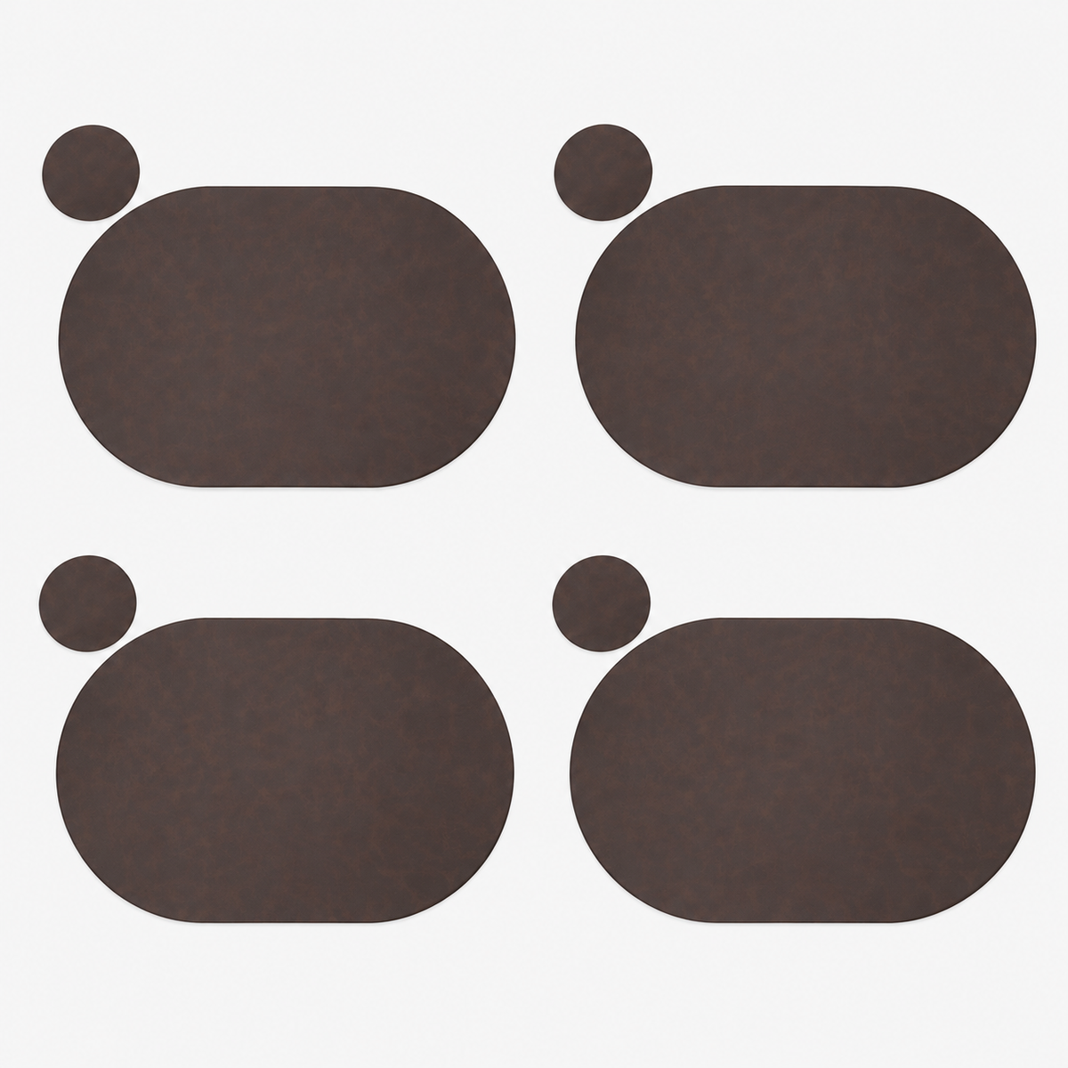 PROMATTOO Oval Faux Leather Placemats with Matching Coasters, Cork-Look Backing, Sets of 4, 6 or 8