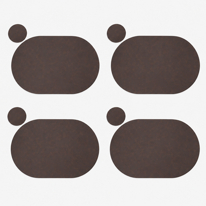 PROMATTOO Oval Faux Leather Placemats with Matching Coasters, Cork-Look Backing, Sets of 4, 6 or 8