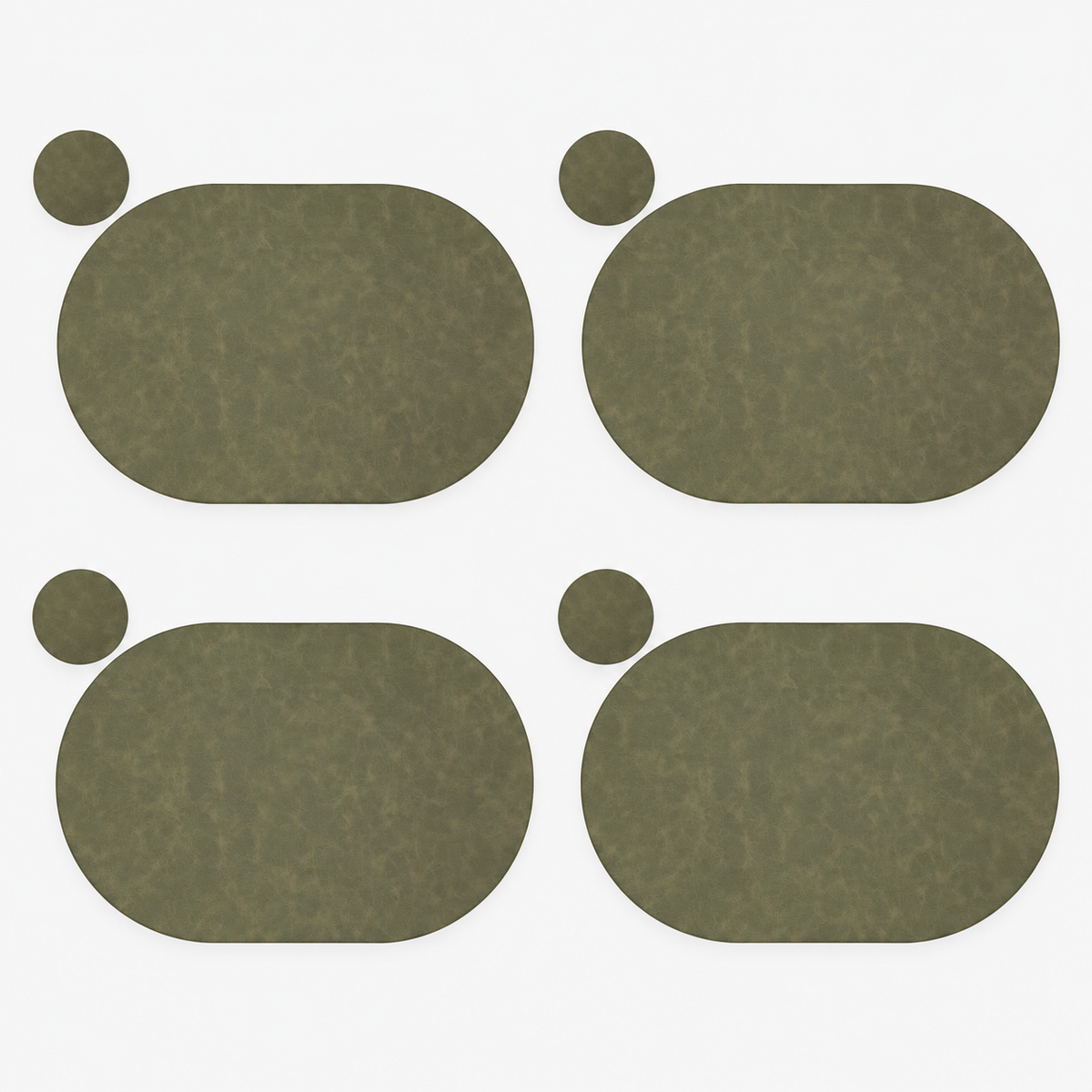 PROMATTOO Oval Faux Leather Placemats with Matching Coasters, Cork-Look Backing, Sets of 4, 6 or 8