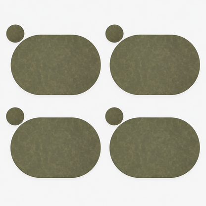 PROMATTOO Oval Faux Leather Placemats with Matching Coasters, Cork-Look Backing, Sets of 4, 6 or 8