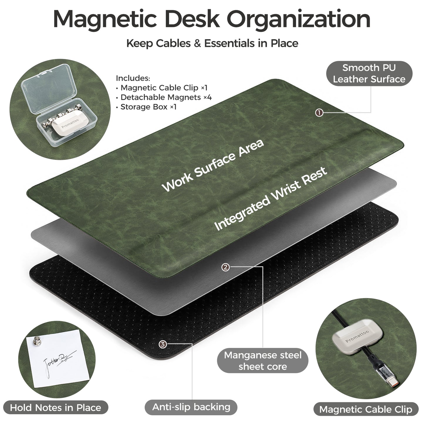 Magnetic Desk Mat with Wrist Support – Premium Leather Organizer for Office & Gaming