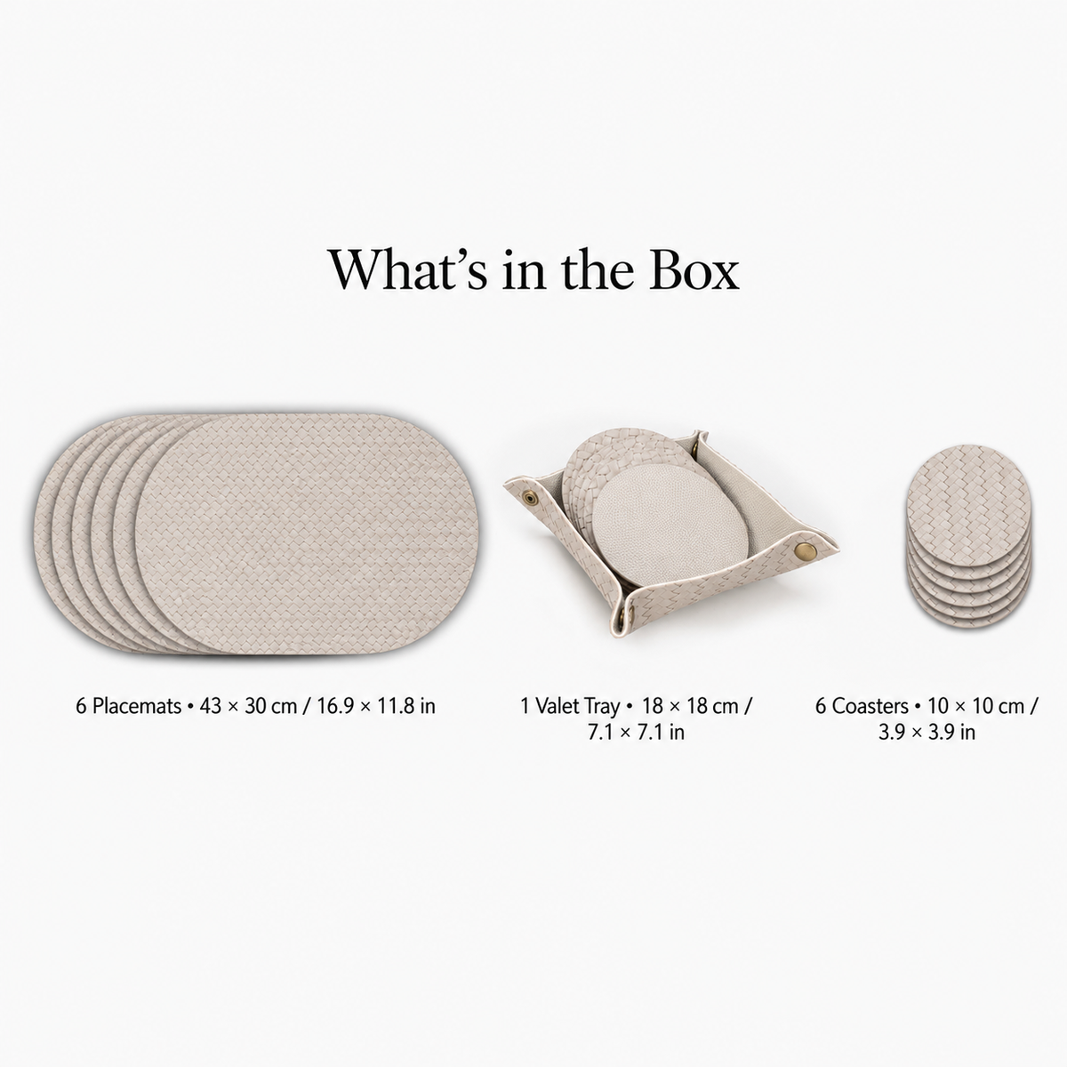 PROMATTOO Woven-Texture Oval Placemats with Coasters & Tray | Set of 4/6
