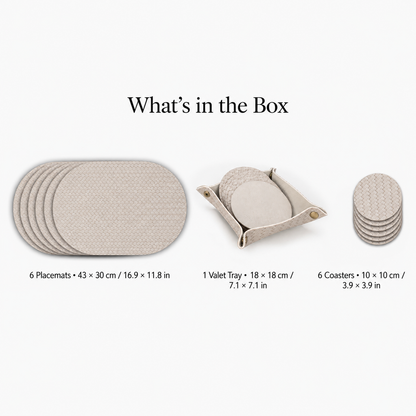 PROMATTOO Woven-Texture Oval Placemats with Coasters & Tray | Set of 4/6