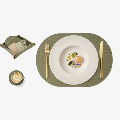 PROMATTOO Woven-Texture Oval Placemats with Coasters & Tray | Set of 4/6