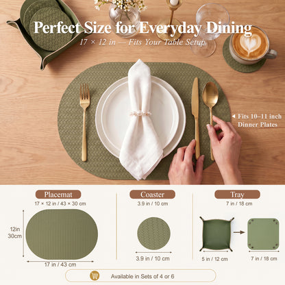 PROMATTOO Woven-Texture Oval Placemats with Coasters & Tray | Set of 4/6