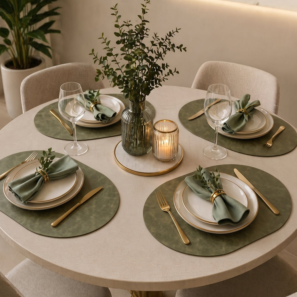 PROMATTOO Vegan Leather Placemats Set with Coasters & Tray — Gift Box Included | 6 Pieces