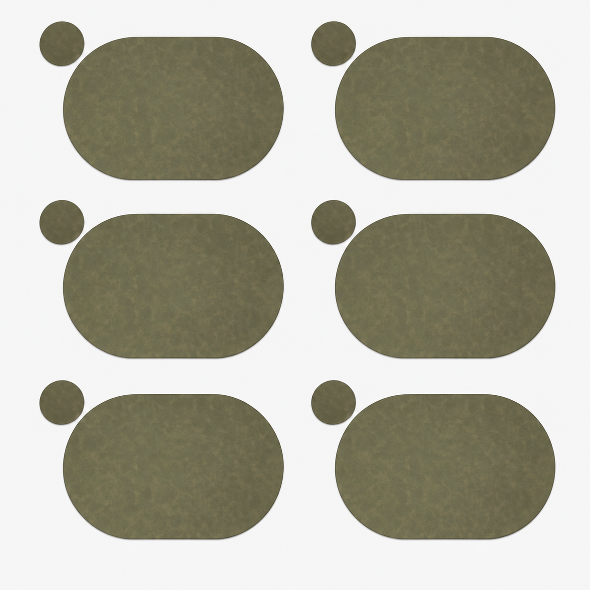 PROMATTOO Oval Faux Leather Placemats with Matching Coasters, Cork-Look Backing, Sets of 4, 6 or 8