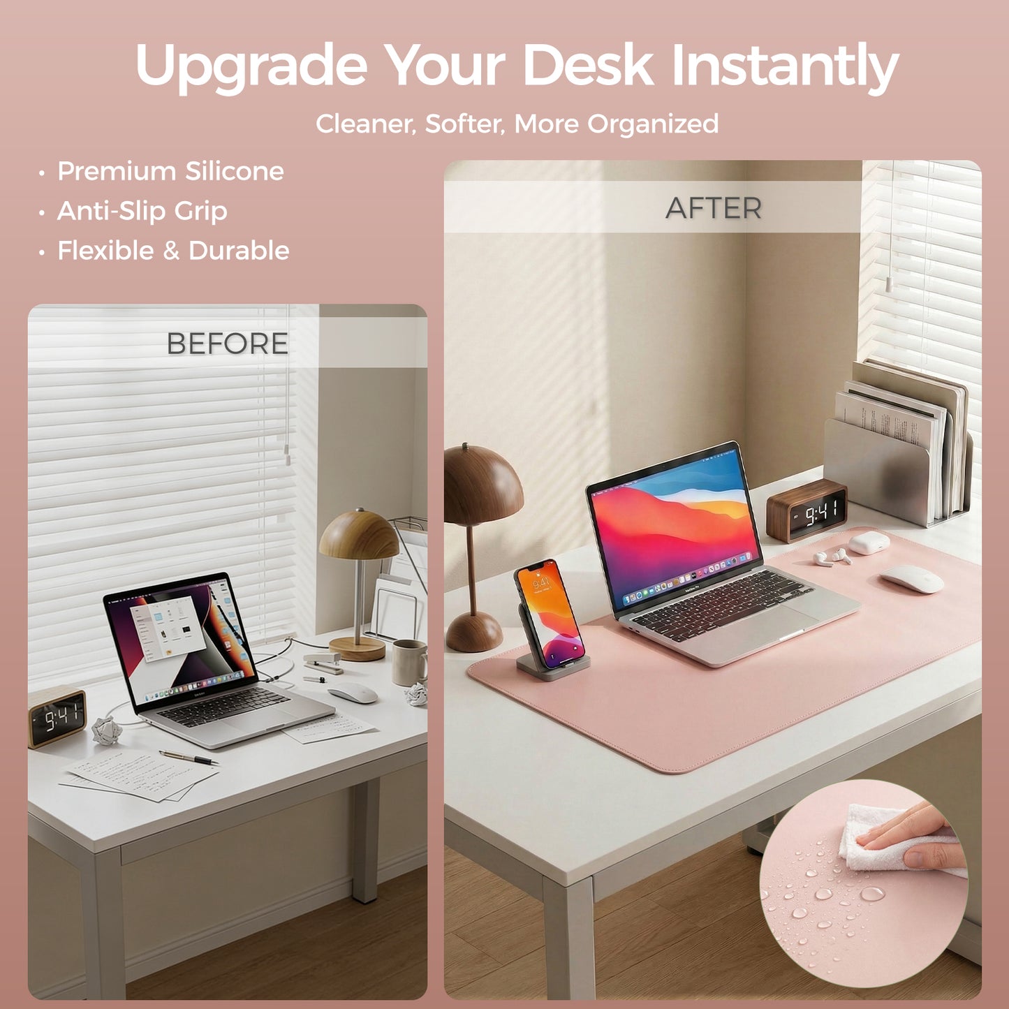 Silicone Desk Mat, Non-Slip Waterproof Desk Pad Protector
