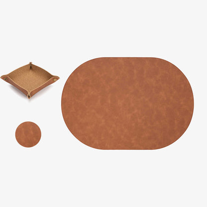 PROMATTOO Vegan Leather Placemats Set with Coasters & Tray — Gift Box Included | 6 Pieces