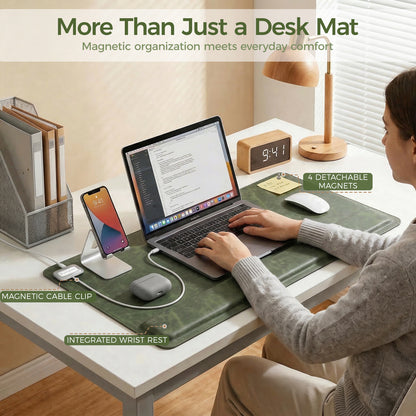 Magnetic Desk Mat with Wrist Support – Premium Leather Organizer for Office & Gaming